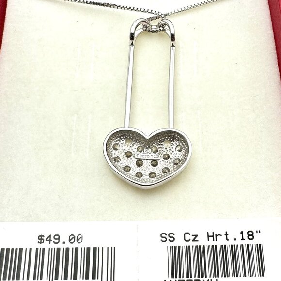 Sterling Silver CZ Heart Pendant 18 Inch Necklace New in Box Gift For Her - Picture 3 of 4